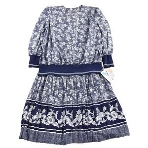 Vintage Skirt Set Blue and White Floral Top Shoulder Pads In Cinq Size 20 NWT